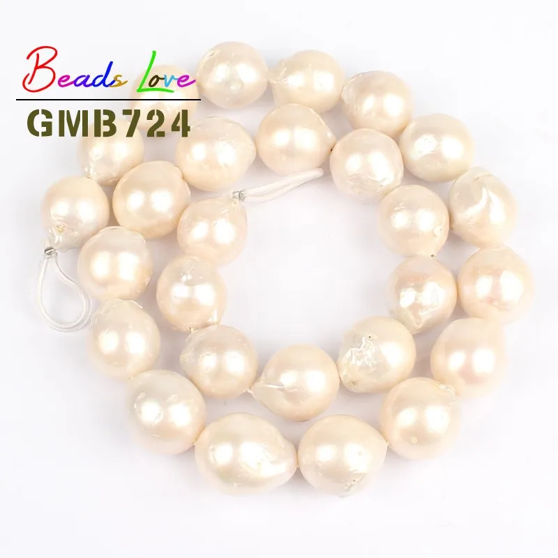 

14mm Natural White Baroque Freshwater Pearl Round Beads for Jewelry Making Loose Spacer Bead Diy Necklace Bracelet Jewellery 15'