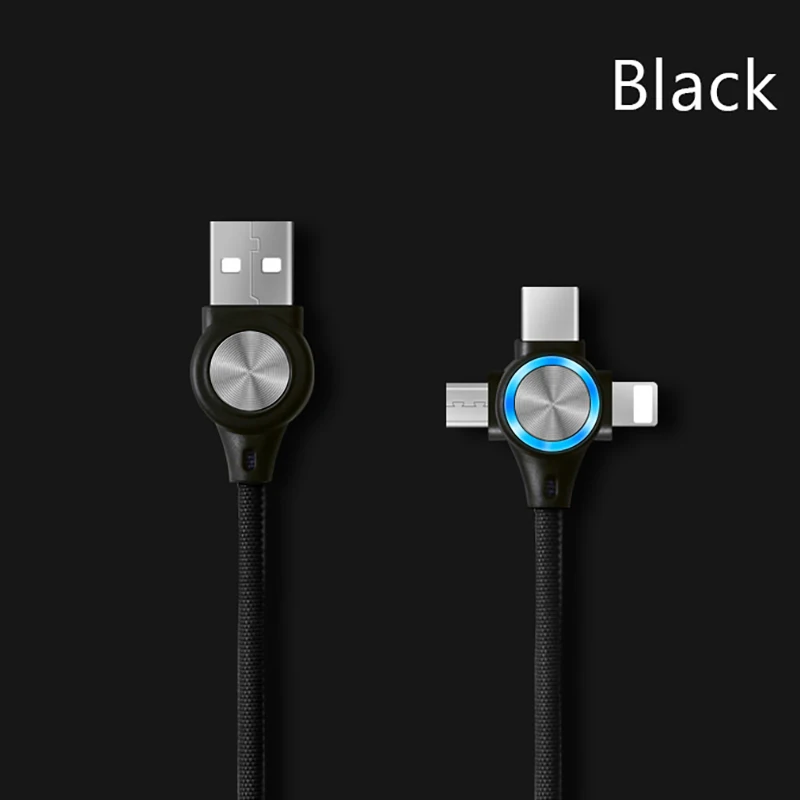 Black Кабель YonLinTan i 3 в 1 Micro flex для быстрой зарядки usb type C для зарядки данных кабели для мобильных телефонов для Apple Iphone huawei samsung - Цвет: Black