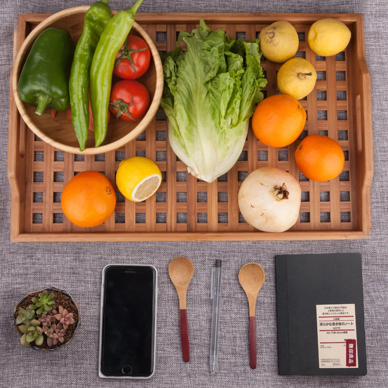 Бамбуковые решетчатые сервировочные подносы с ручкой для чая/кофе креативные из