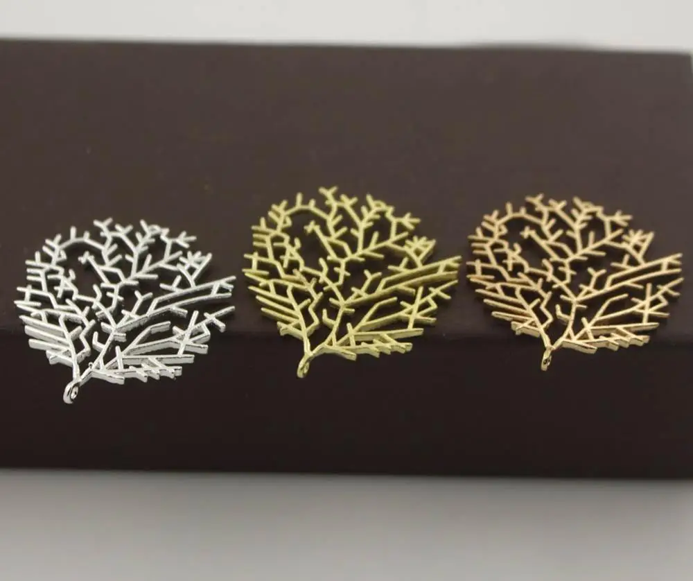 Retro Filigree Leaf Branch Pendant Charms Connectors Quality Gold Color Metal DIY Stuffs Hanging on Earrings Jewelry Accessories | Украшения