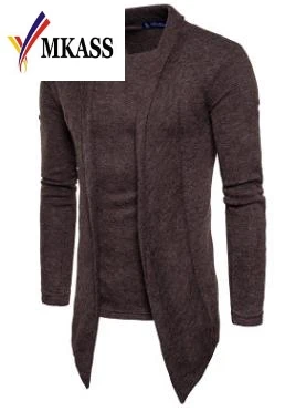 Hot Autumn Fashion Brand Men's Solid Color Long Thin Fake two pieces Cardigan Sweater Cotton Jumpers Men | Мужская одежда