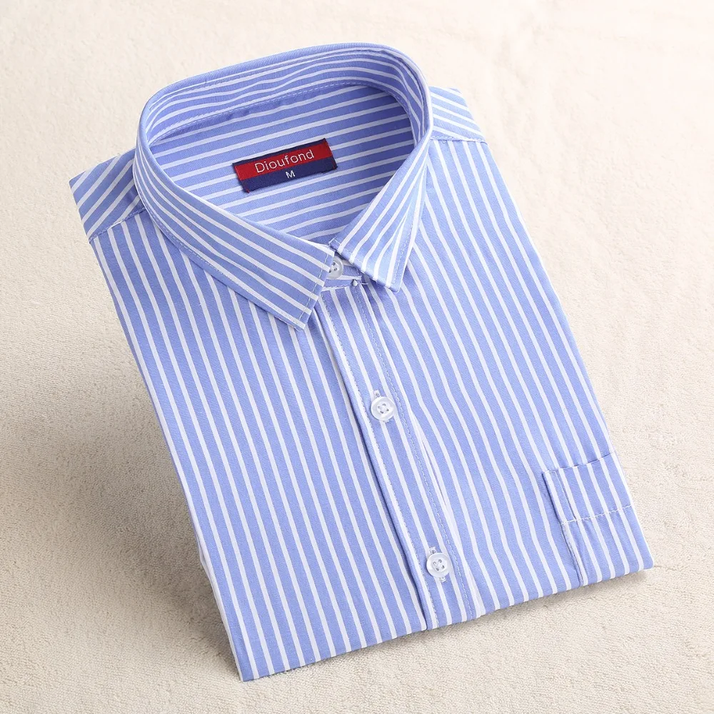 Dioufond женские офисные в полоску хлопковая рубашка Повседневная обувь Формальные