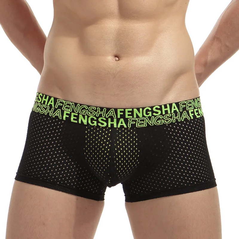 Летние сетчатые мужские боксеры сексуальное мужское нижнее белье U Penis Pouch Cueca