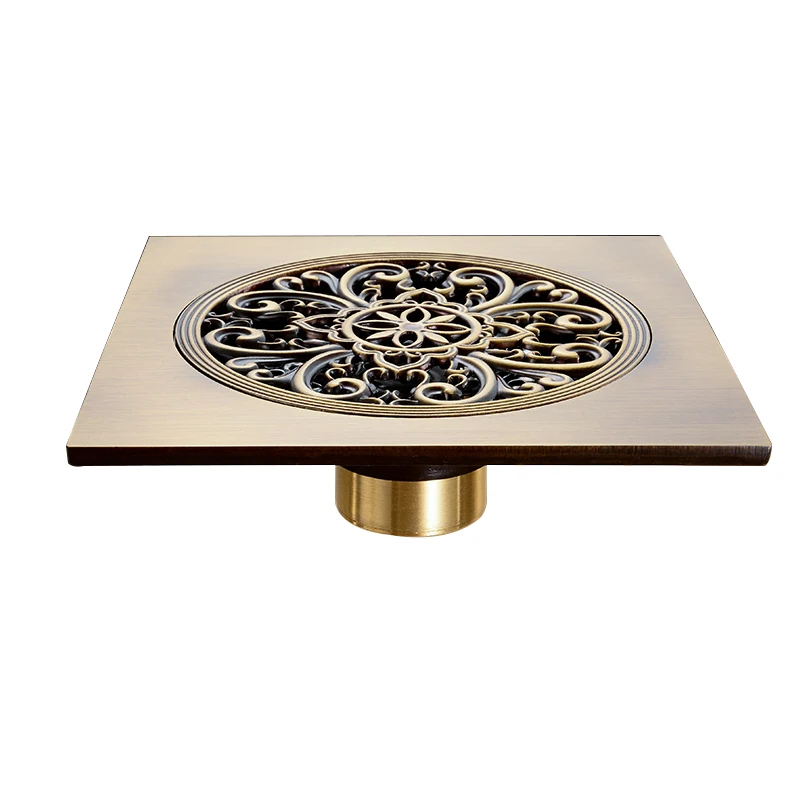 Латунный античный 15*15 см квадратный анти запах ванная комната трап большой поток