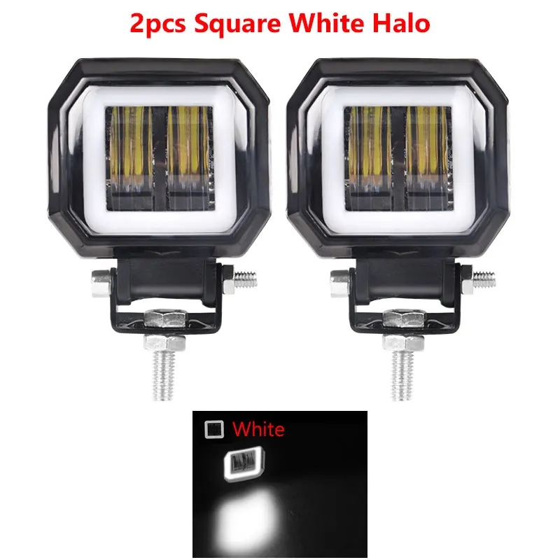 2pcs Square White 3-дюймовый 7D объектив 12V 24V Водонепроницаемый круглой формы светодиодный Ангельские глазки работы туман светильник Бар Offroad на машине мотоцикле лодке внедорожник ATV UTV УАЗ MPV Субару Outback - Цвет: 2pcs Square White