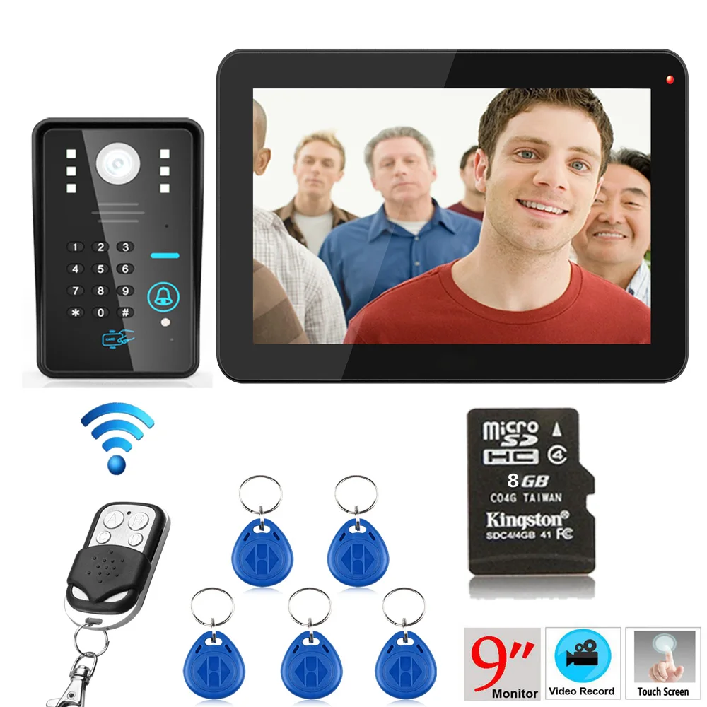 9 дюймов 900TVL RFID Пароль Запись видео домофон непромокаемый ночное видение с