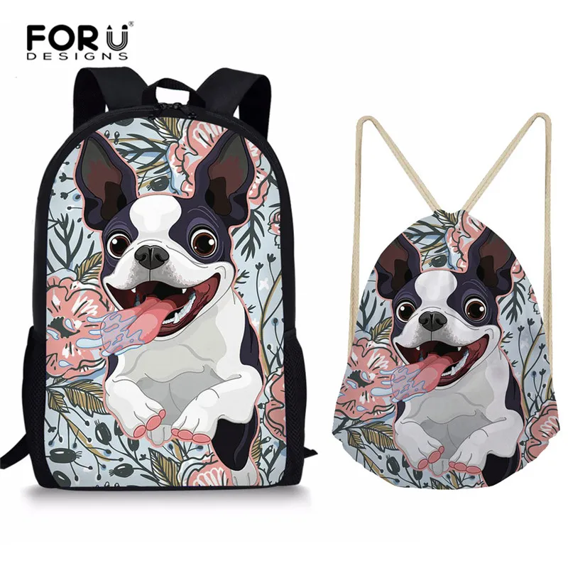 Большой Вместительный рюкзак FORUDESIGNS Boston Terrier женские школьные ранцы для