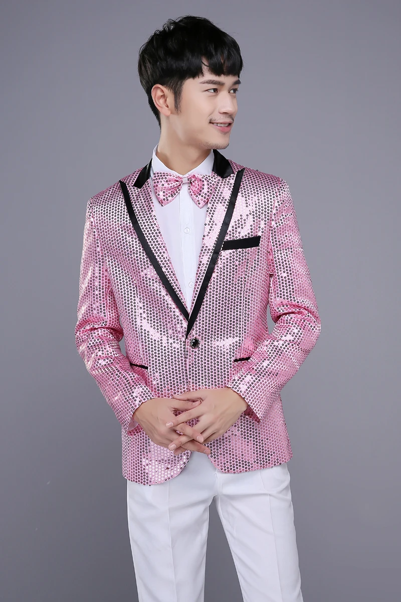 Мужской певец и ведущий модный пиджак одежда для выступлений фиолетовый розовый