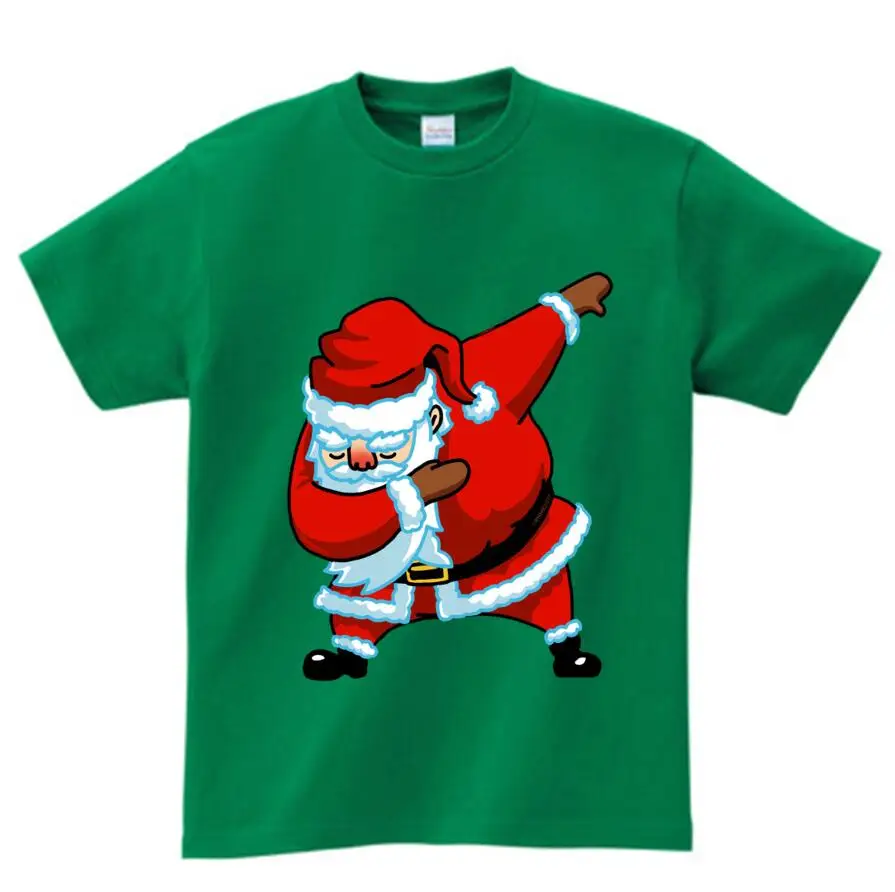 green childreT-shirt Детская летняя футболка футболки с короткими рукавами для мальчиков и девочек с забавным рисунком кота Санта Клауса, даб Дэнс, футболка для детей 2-15 лет - Цвет: green childreT-shirt