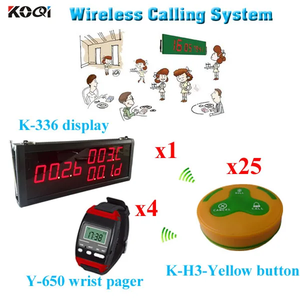 

wireless counter communication system For Restaurant with 433.92mhz 1 led display + 4 watch pager + 25 call button