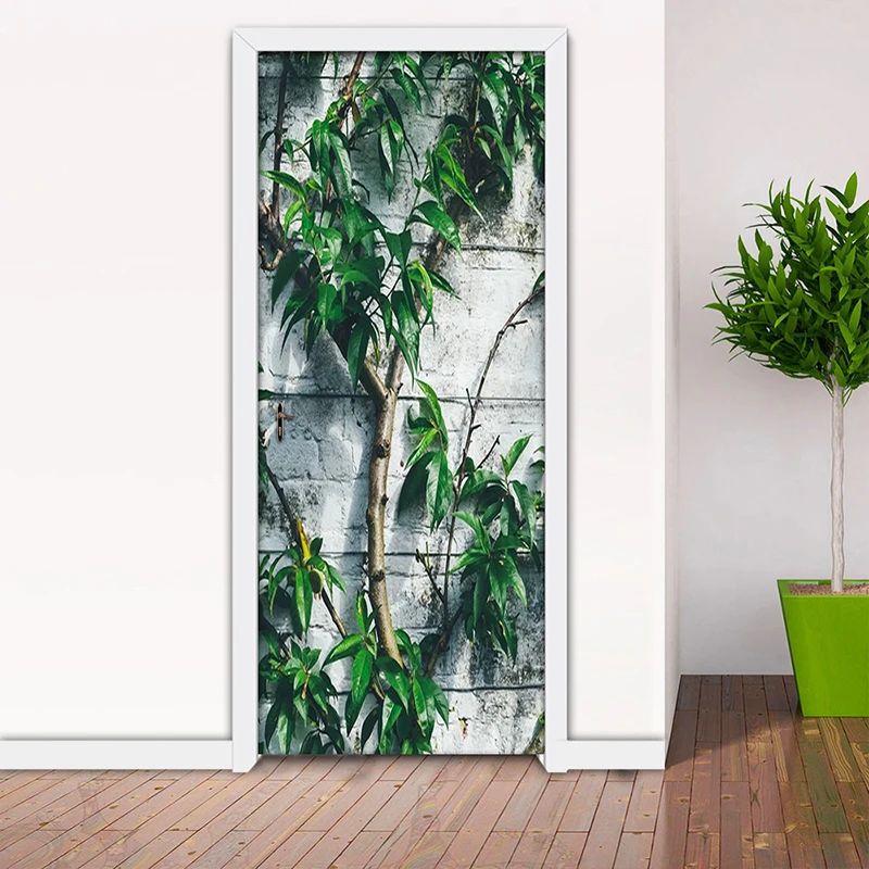 3D креативная наклейка на дверь с листьями дерева настенные бумажные наклейки