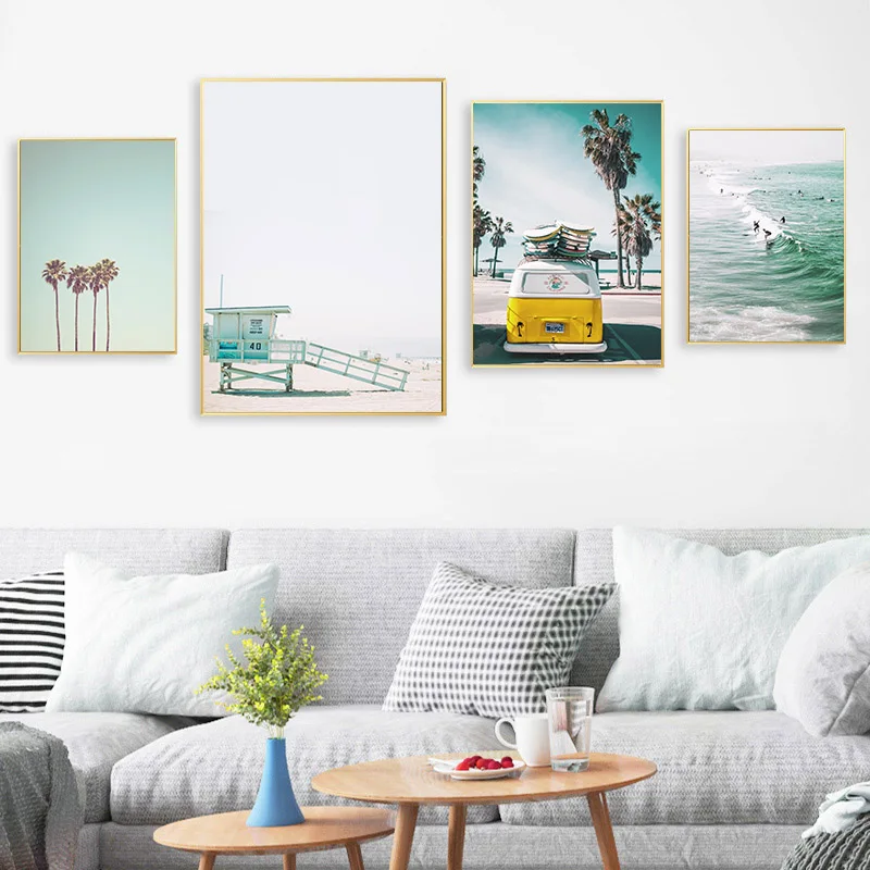 Scandinavian Poster Nordic Ocean Waves Surfing Wall Art Canvas Print Seascape Painting Tropical Decoration Picture Home Decor | Дом и сад