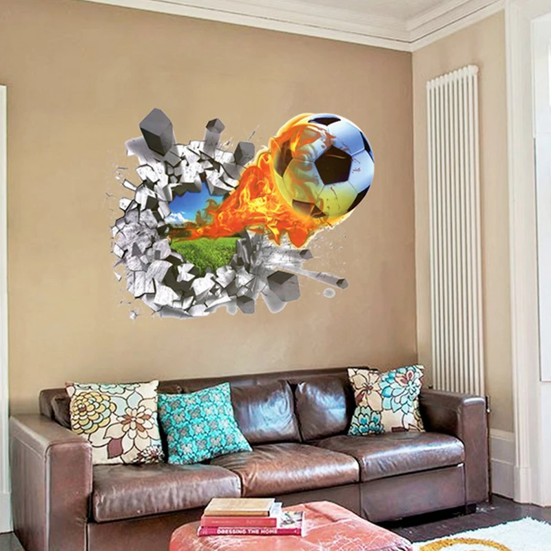 Огонь Футбол через стены наклейки для детской комнаты декорация Переводные