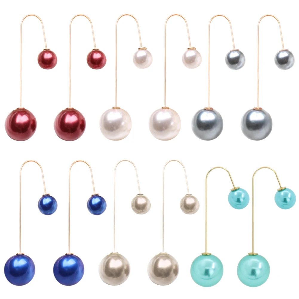Women U-Shaped Double Earring Sided Pearl Ball Drop Dangle Hanging Earrings for Wedding 2019 Fashion Jewelry | Украшения и