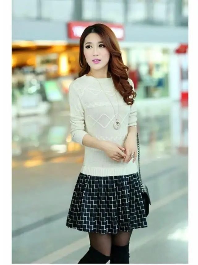 Новинка Осень Зима Женское платье большого размера модное свитер из двух