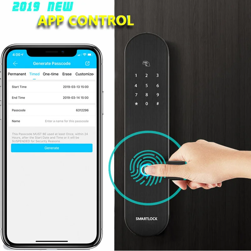App Bluetooth Wifi Gateway Doorlock Fingerprint Smart Lock Passcode IC Card Locks Anti-theft Electronic Black D6 2019 NEW |