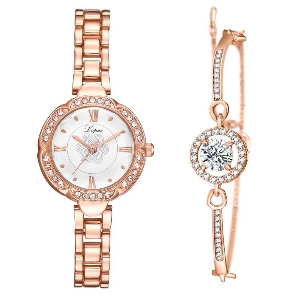 Rose White Bracelet Lvpai бренд для женщин браслет Кварцевые часы Роскошные розовое золото драгоценный камень ювелирные часы модные женские креативные часы Reloj Mujer - Цвет: Rose White Bracelet