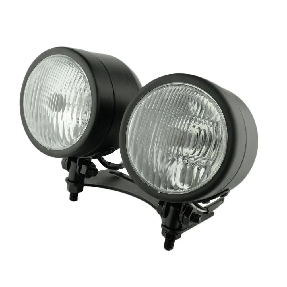 B Dual Headlight Круглая фара мотоцикла двойной " кронштейн для объектива нижняя часть корпуса Черный Хром желтый прозрачный кафе гонщик - Цвет: B Dual Headlight