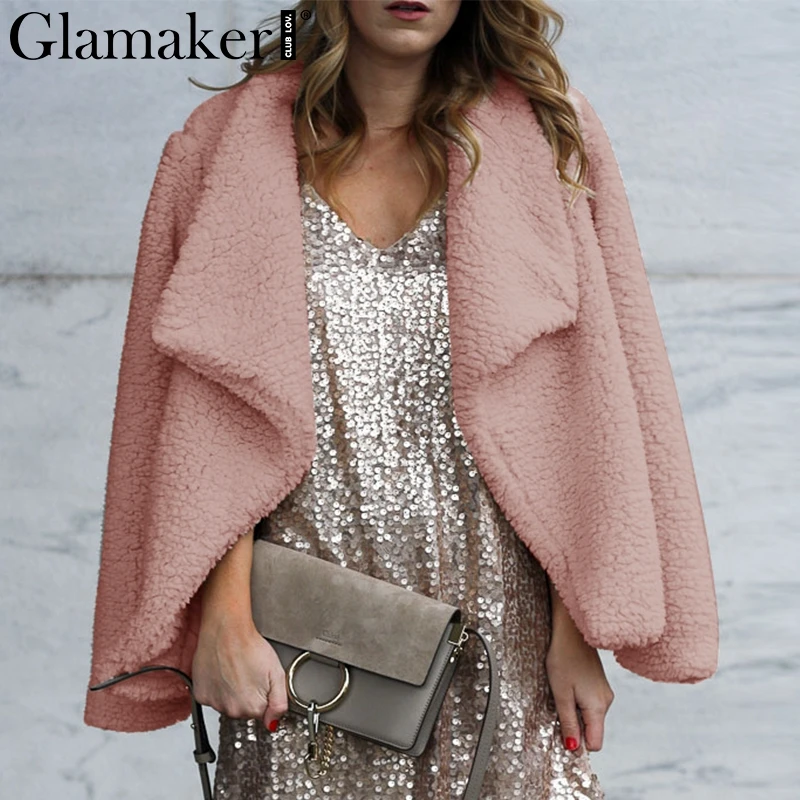 Женская куртка с длинным рукавом Glamaker белая плюшевая Шуба теплым мехом на лето |