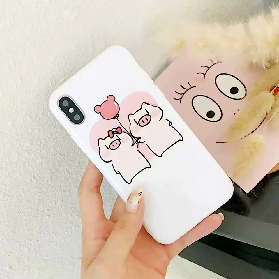 Милый чехол со Свинкой на заднюю панель для iPhone 6 S X мягкий из ТПУ 7 8 Plus с