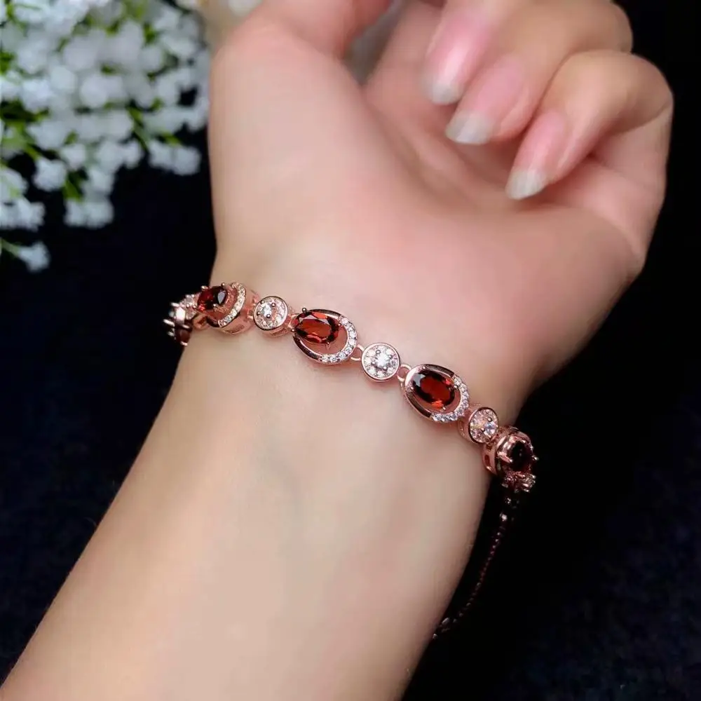 Женский элегантный браслет из гранат винного цвета украшение настоящего серебра