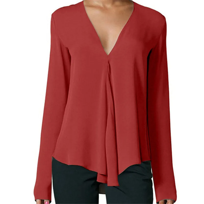 Женские топы Летние Элегантные однотонные шифоновые Блузы с длинным рукавом и