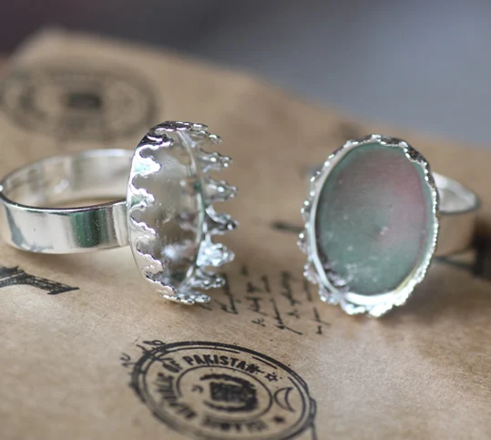 

10pcs Silver Color Ring Settings Time Gem Cabochon Bases Bezel Tray Fit 13x18mm Cabochon Cameo Making Finger Rings Findings