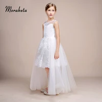 short front long back white flower girl dresses for wedding 2019 scoop neck sleeveless high low junior bridesmaid dresses