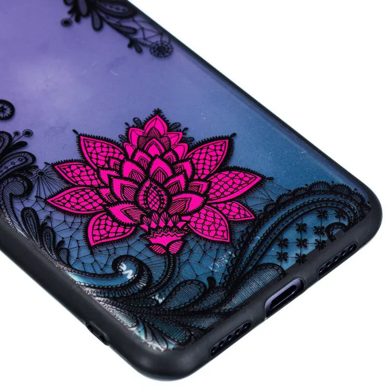 Силиконовый чехол для Huawei P20 Pro Lite с 3D рельефным кружевным розовым цветком мягкий