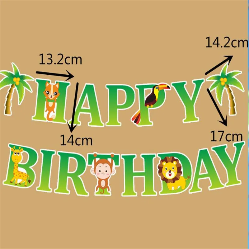 HEY FUNNY Happy Birthday Decorations Kids Banner Safari Jungle Party Animal Baby Shower Cartoon Favors Decoration | Дом и сад