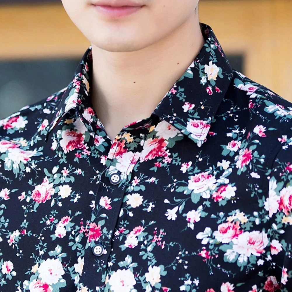 Мужская Повседневная рубашка с цветочным принтом Классическая дышащая коротким