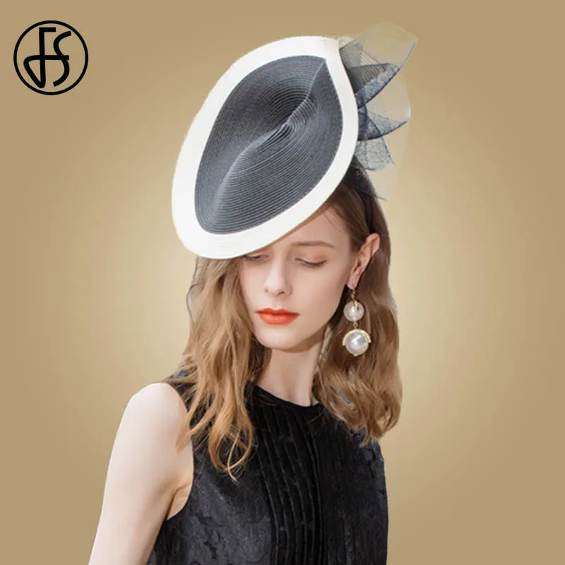 FS для торжественного случая Для женщин черный белый цвет Церкви Шляпы Fedora
