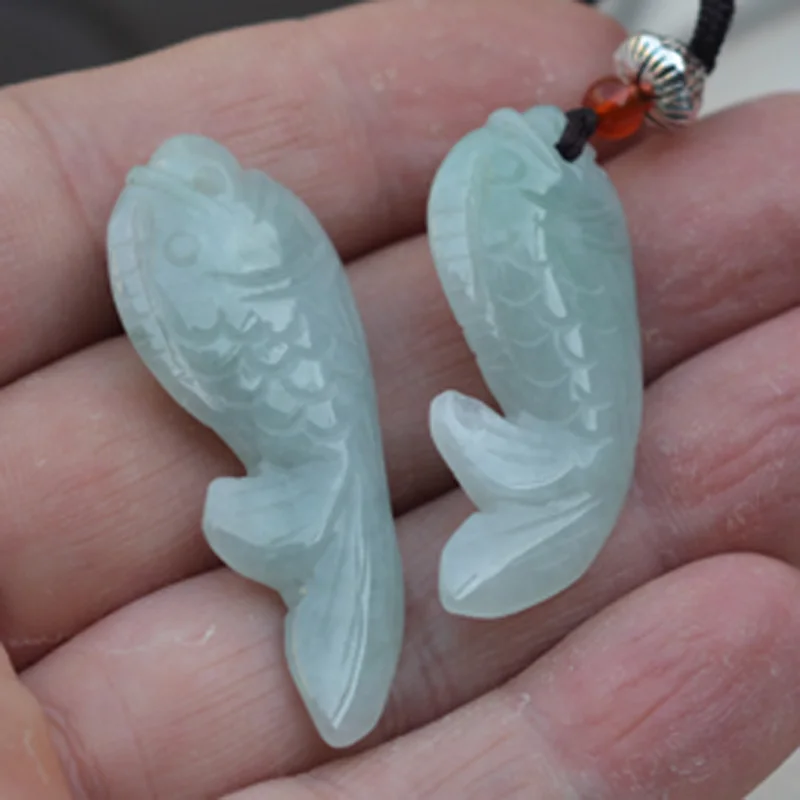 Drop shipping Natural A Jadeite Jades Pendant Pure Hand Carved Fish Pendants Gift for Women Fashion Stone Jewelry+Rope | Украшения и