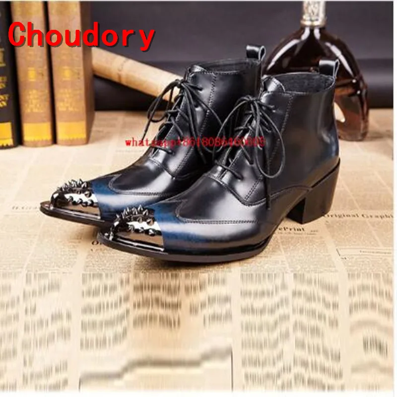 Choudory Botas militares hombre модные ковбойские сапоги мужские с заклепками на высоком