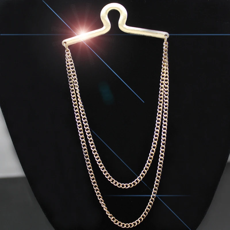 Трендовая Позолоченная серебряная цепочка с двумя петлями зажимы для галстука