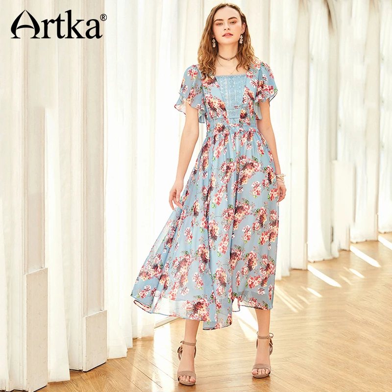 Женское кружевное платье ARTKA романтичное шифоновое с рукавом бабочкой и