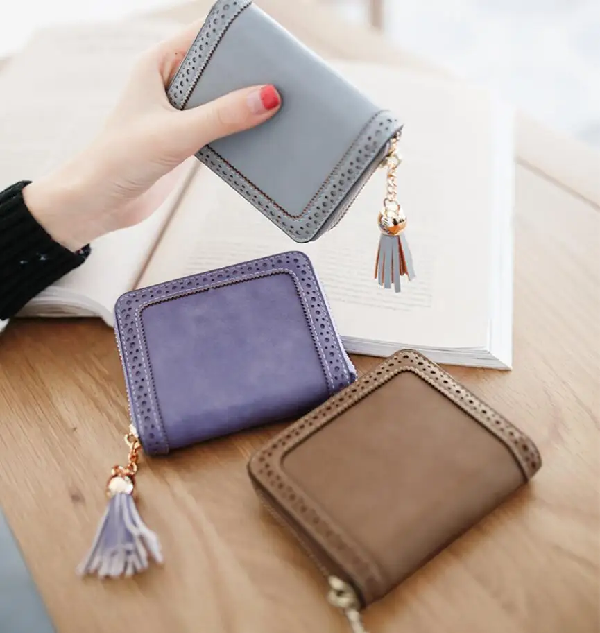 Angelatracy New Arrival Distress Solid PU Leather Card Hollow Out Women Coin Tassel ID Set Credit Card Holder CardHolder