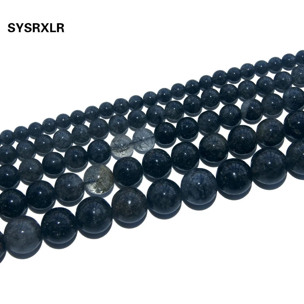 Оптовая продажа круглые бусины из натурального черного рутилированного кварца