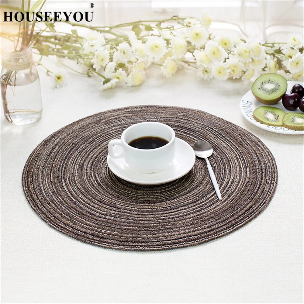 HOUSEEYOU Круглый дизайнерский изоляционный коврик из рами для стола однотонные