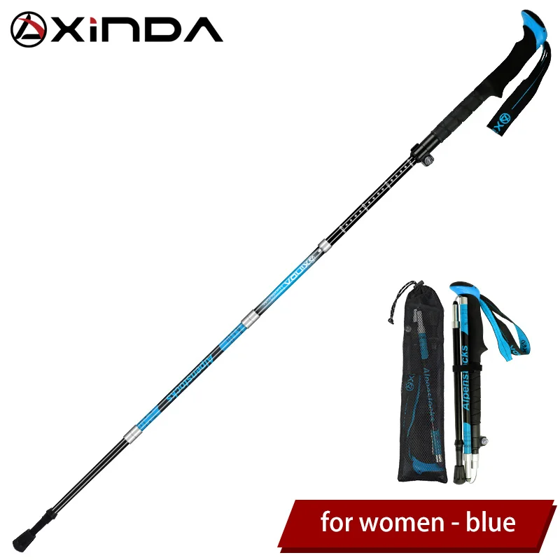 Short-Blue-1pcs XINDA складные треккинговые палки из углеродного волокна, Ультралегкая трость для ходьбы с быстрым замком, походная Беговая палка для скандинавских прогулок - Цвет: Short-Blue-1pcs