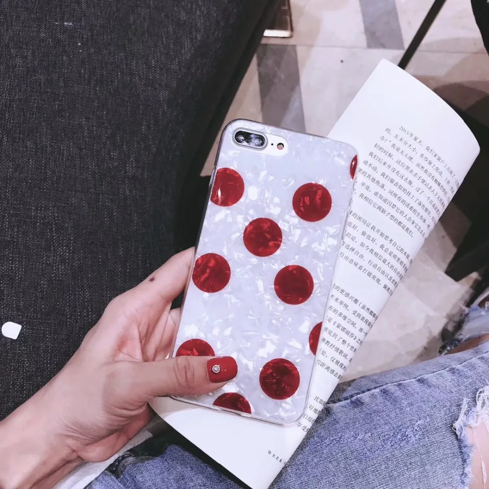 BINYEAE моды волна Dot Pattern чехол для телефона iPhone 6 6S plus 7 8 X Простой красный белый