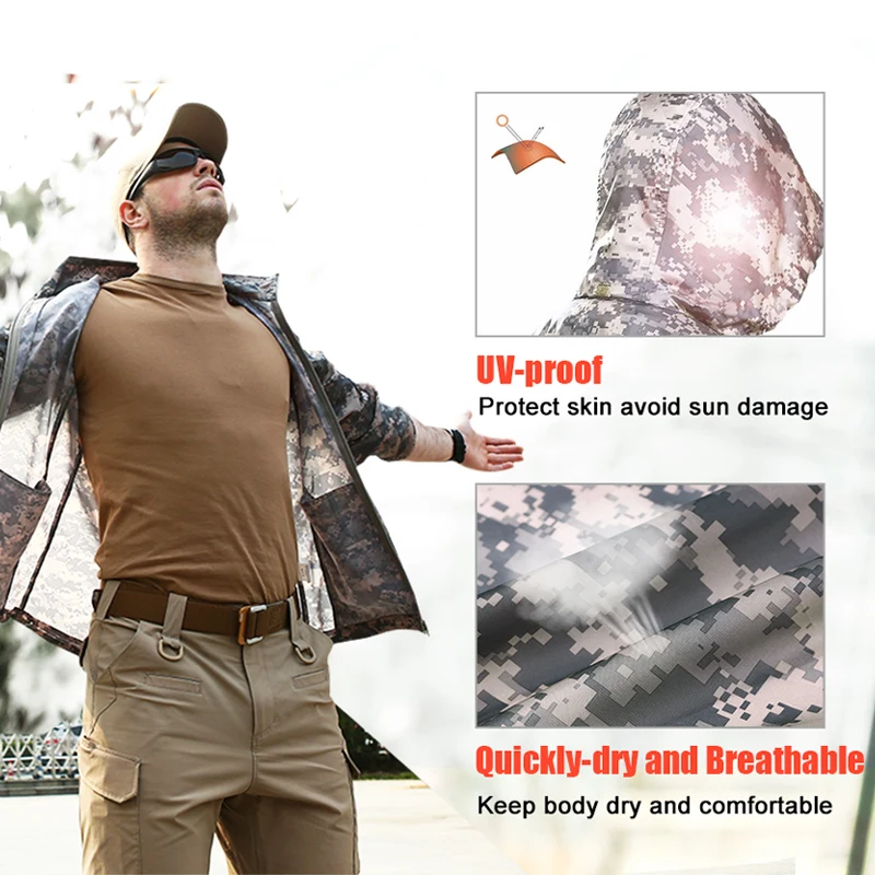 CQB камуфляж кожи тонкий УФ-доказательство Пальто Открытый Пеший Туризм куртка