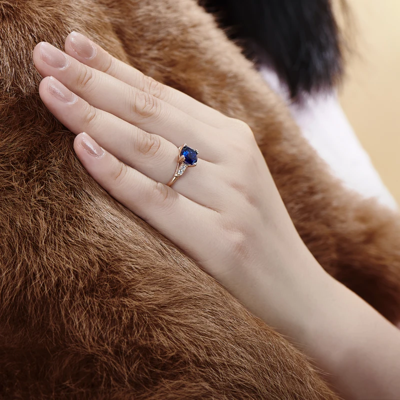 

ANZIW 925 Sterling Silver Rings Women Engagement Rings 2ct Round Blue Stone Silver Jewelry Created Tanzanite Gemstone Rings