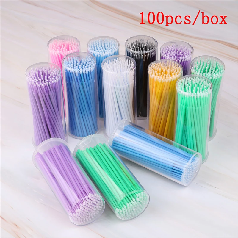 

100 Pcs/Pack Disposable Microbrush False Eyelashes Cotton Swab Micro Brush Applicators Eyelash Extensions Remove