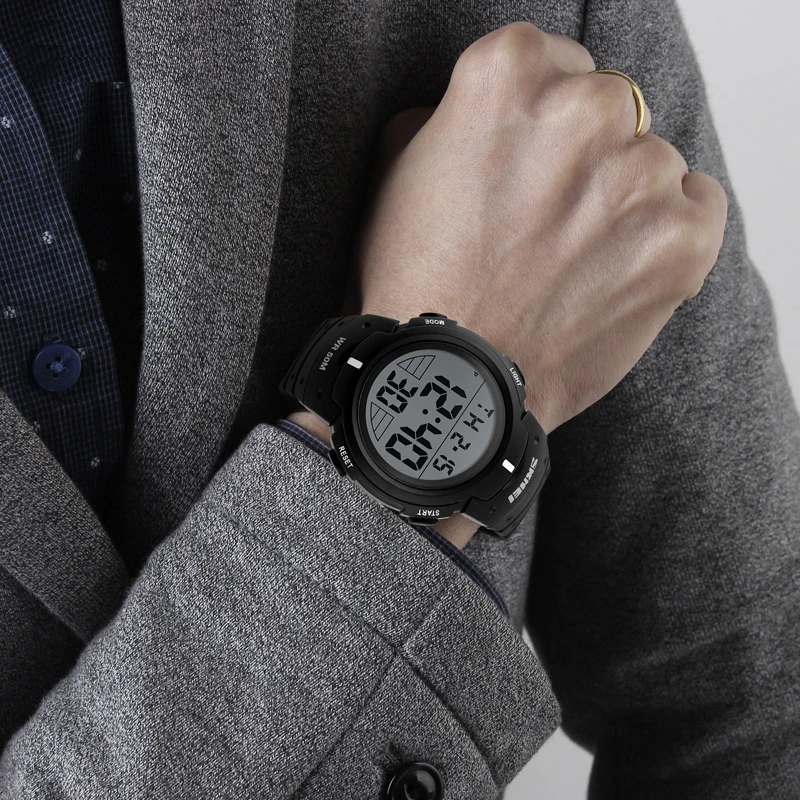 Спортивные часы мужские цифровой Секундомер Будильник 50 м Водонепроницаемый