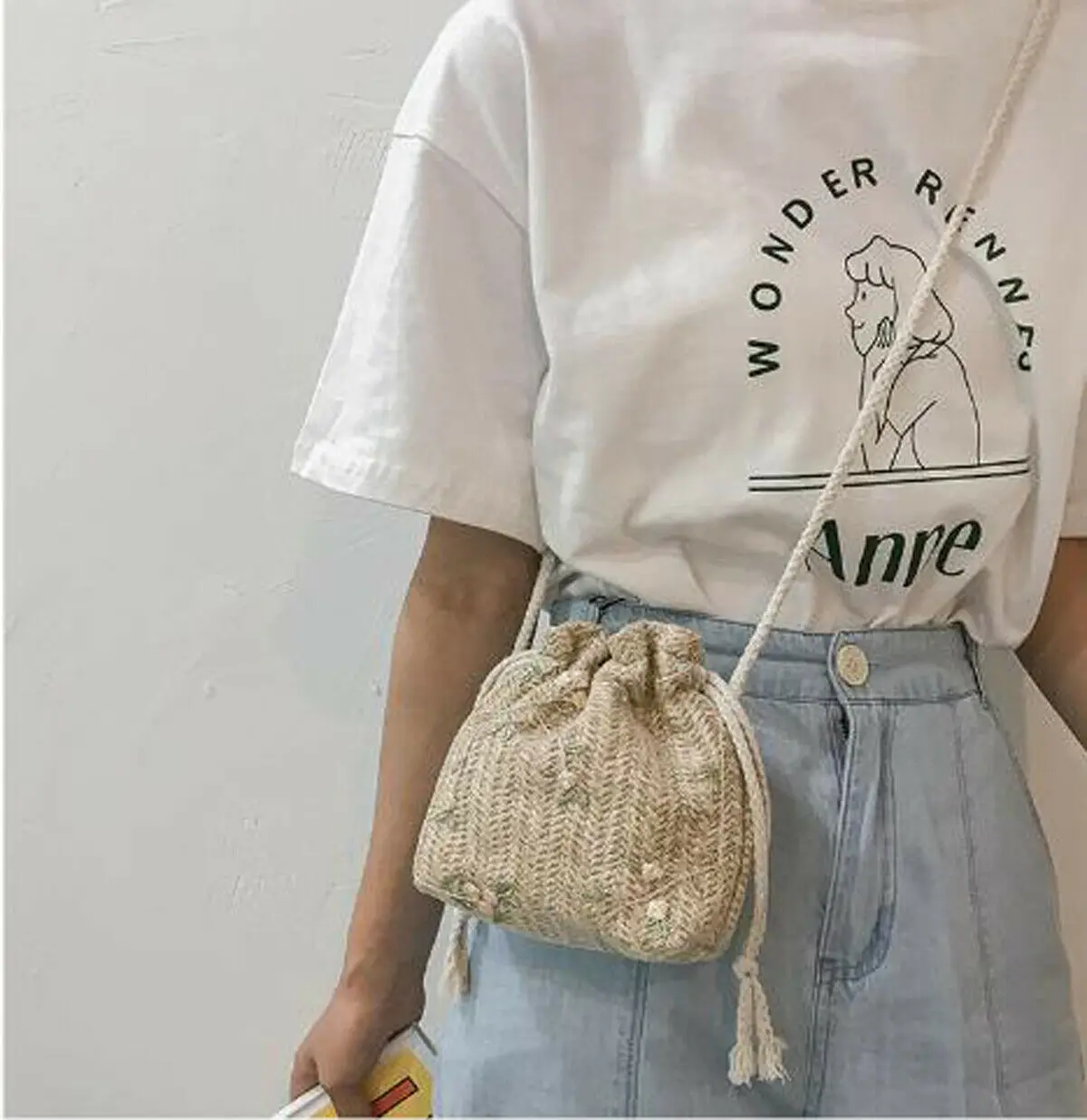 Плетеная Сумка ведро из ротанга соломенная сумка с цветочным принтом пляжная