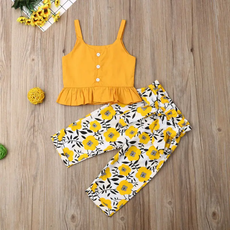 PUDCOCO одежда для маленьких девочек кроп-топ на бретельках длинные брюки летний