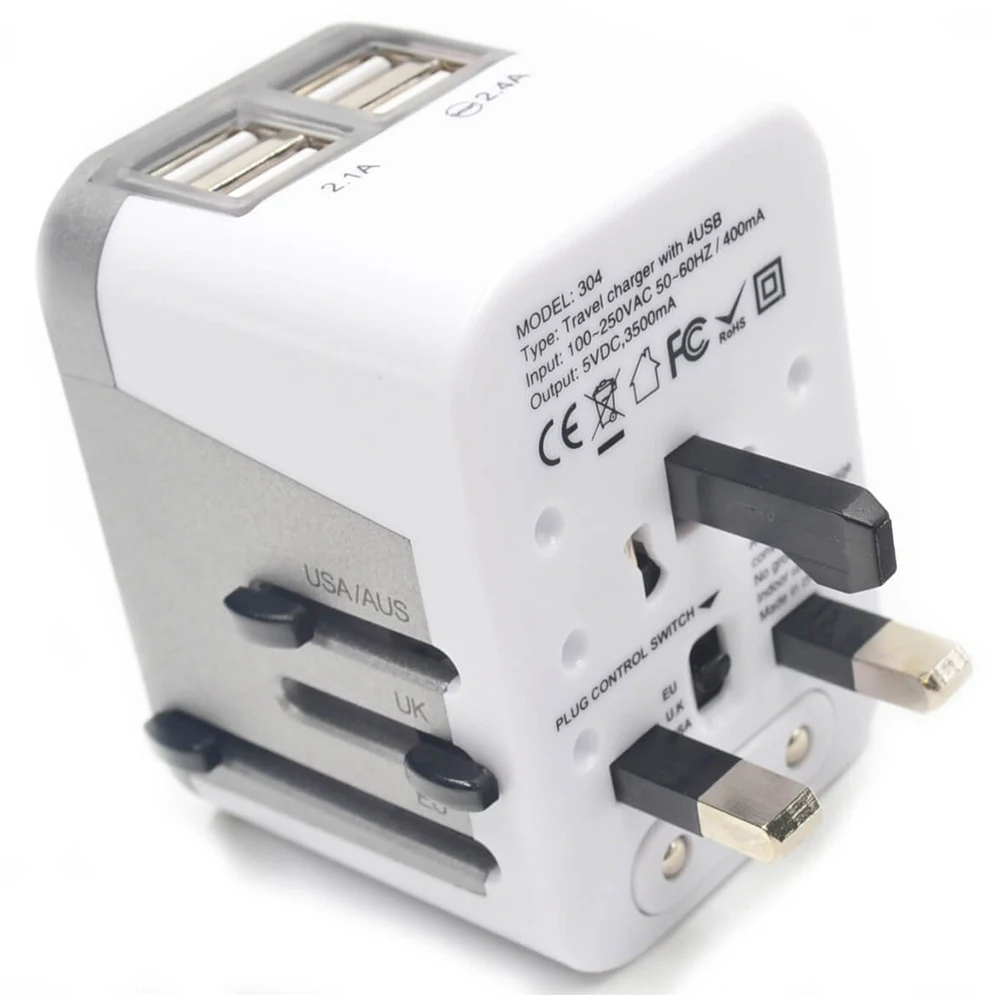 Адаптер питания для международного путешествия 4 порта USB работы адаптер 220 вольт