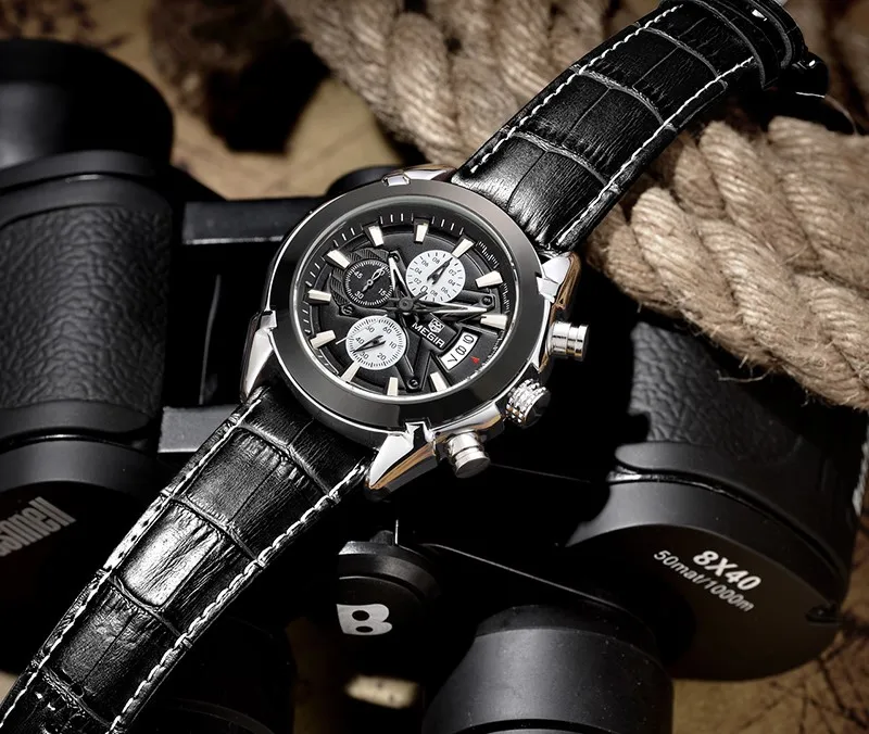 Megir оригинальные мужские кварцевые часы Reloj Hombre кожа бизнес часы мужские часы хронограф армии военные часы спортивные для мужчин