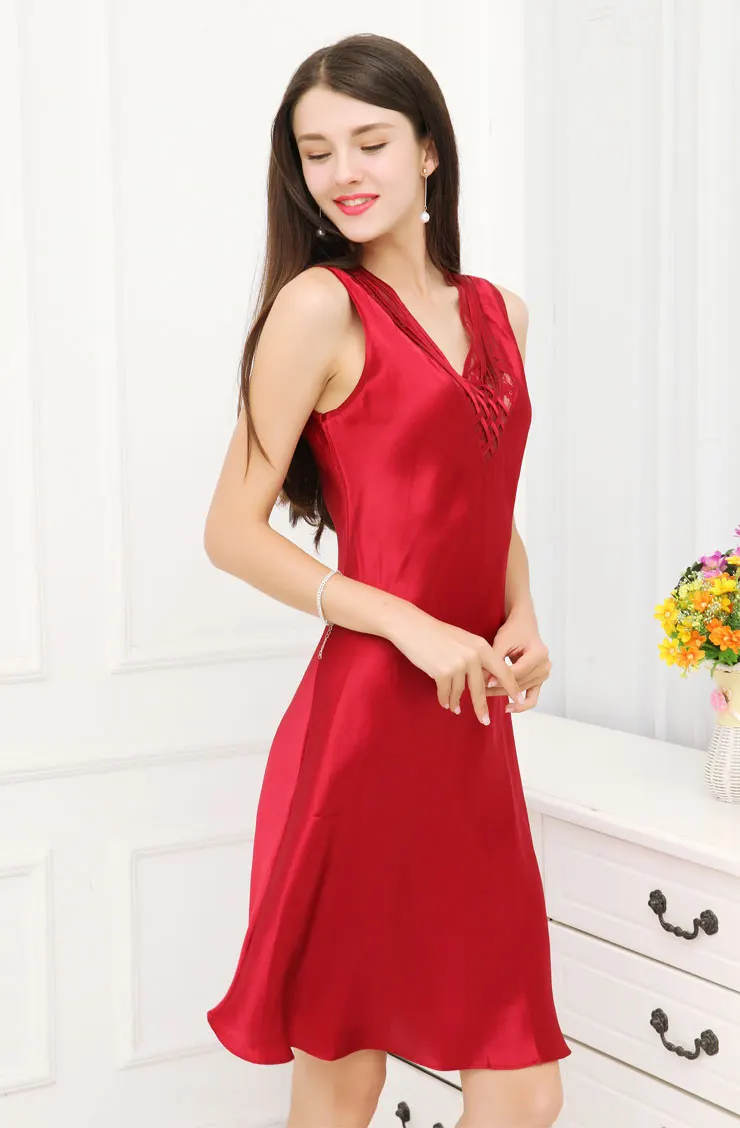 Женская ночная рубашка из натурального шелка Размеры M L XL|mulberry silk sleepwear|silk sleepwearsilk